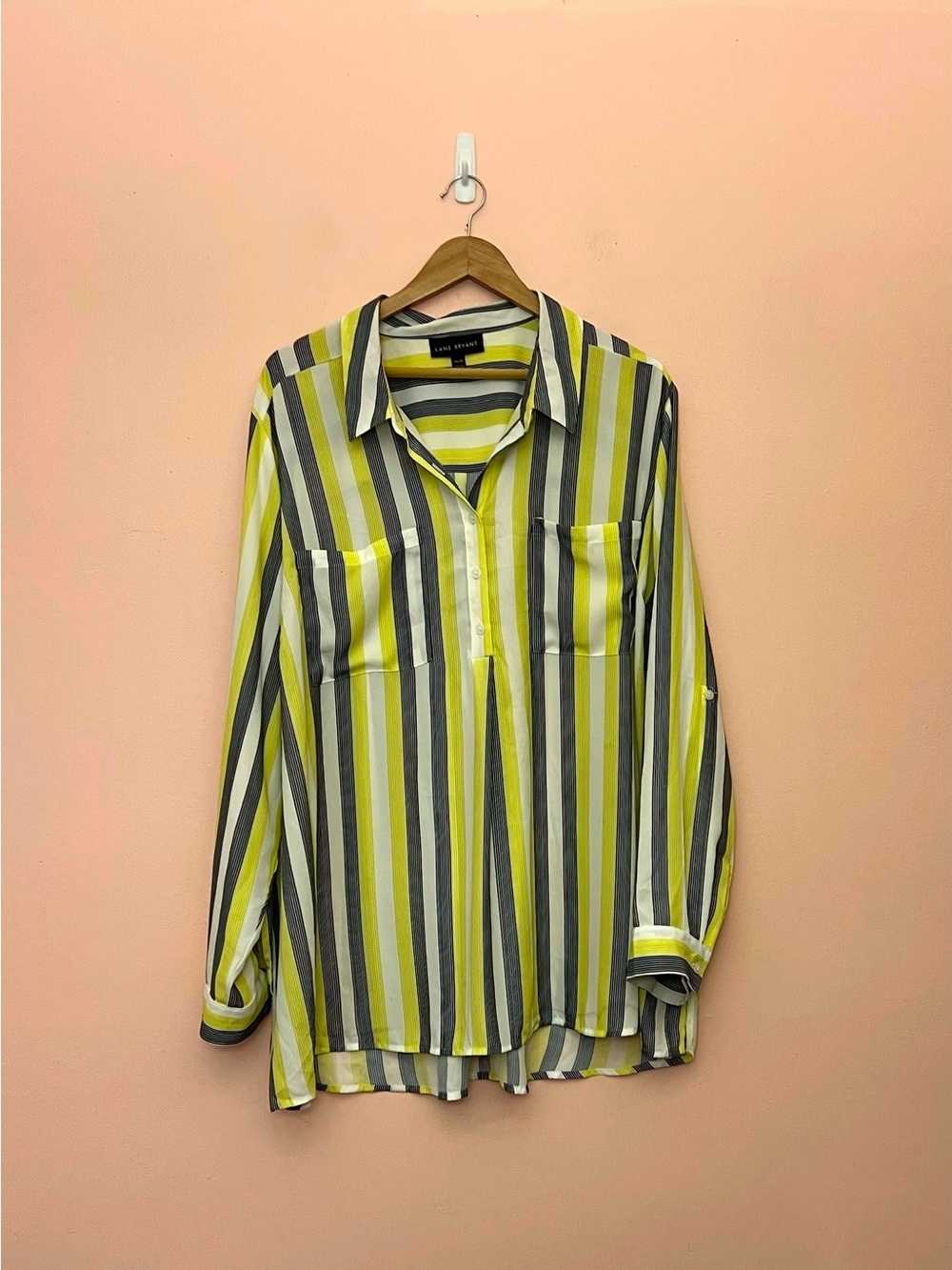 Lane Bryant Striped Lightweight Colorful Button Down Long Sleeve Blouse 26/28